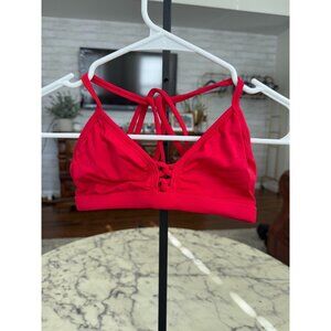 2nd Skin Red Ribbed Strappy Criss Cross Back Seamless Sports Bra Womens Size L